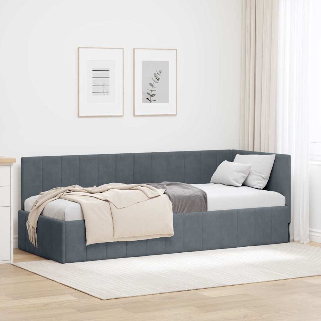 Bedframe – Bedombouw – Slaakader – Logeerbed – Houten Bed – Fluwelen Hoofdbord – 80x200 cm – Stevig Spaanplaat Frame