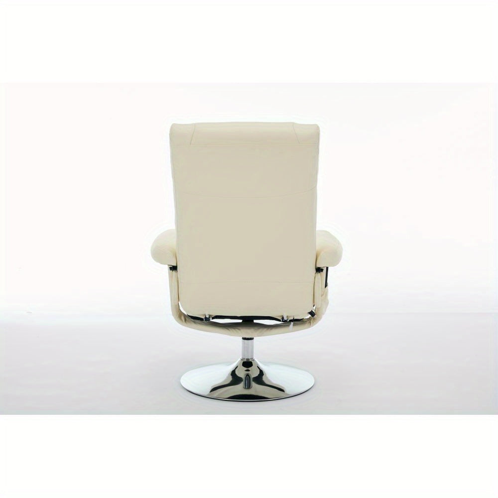 Modern White Beige Reclining Swivel Chair and Footstool Set with 360° Rotating Mechanism, Manual Recliner Sofa with Stool for Living Room, Bedroom - Easy Assembly, Durable Comfortable Lounge Chair with Sturdy Footrest, Space