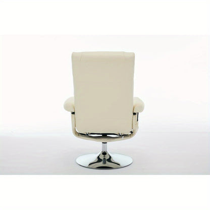 Modern White Beige Reclining Swivel Chair and Footstool Set with 360° Rotating Mechanism, Manual Recliner Sofa with Stool for Living Room, Bedroom - Easy Assembly, Durable Comfortable Lounge Chair with Sturdy Footrest, Space
