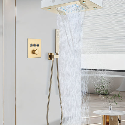 Thermostaatkraan – Thermostatische Douchekraan – Douchethermostaat – Mengkraan – Badkraan – Geborsteld Gouden Afwerking – Thermostatische Regeling – Muurmontage Zonder Elektriciteit