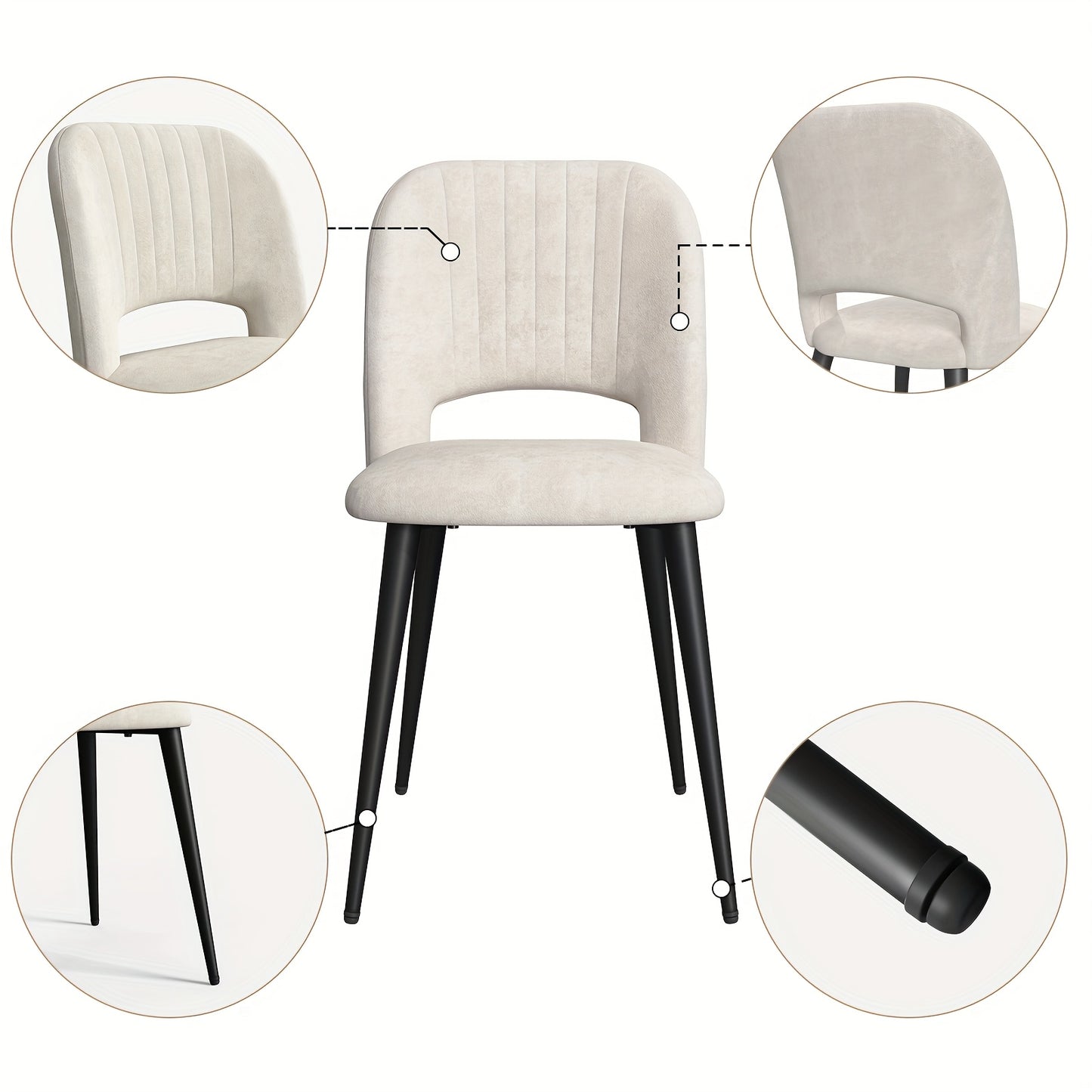 Eetkamerstoel – Stoel – Kuipstoel – Eettafelstoel – Zitmeubel – Fluwelen Bekleding – Metalen Poten – Set Van 4 – Armlos Design – Comfortabele Katoenen Zitkussens – Wit – 48x45x85 cm