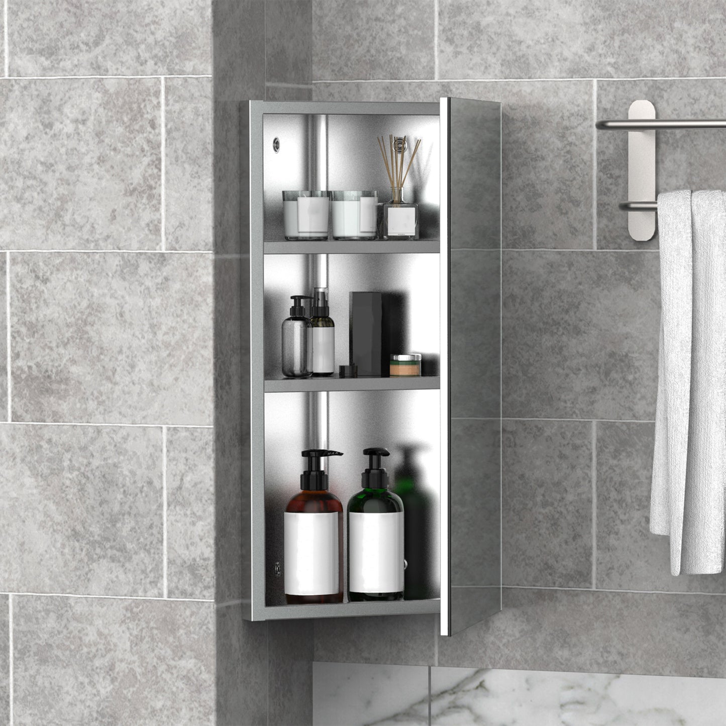 Spiegelkastje Badkamer – Toiletkastje – Wandkastje – Hoekkastje – Opbergkastje – Roestvrij Staal – Compact 30x18,4x60 cm