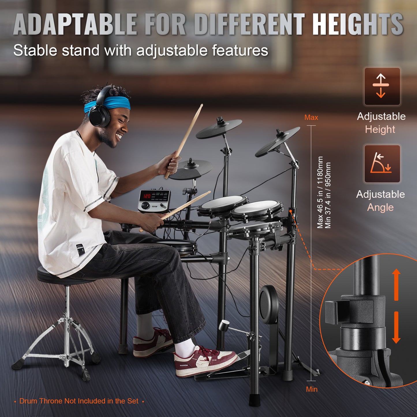 Elektronische Drumstel – Elektrisch Drumstel – E-Drum – Digitaal Drumstel – Elektronisch Drumkit – 480 Geluiden – Verstelbaar Standaard