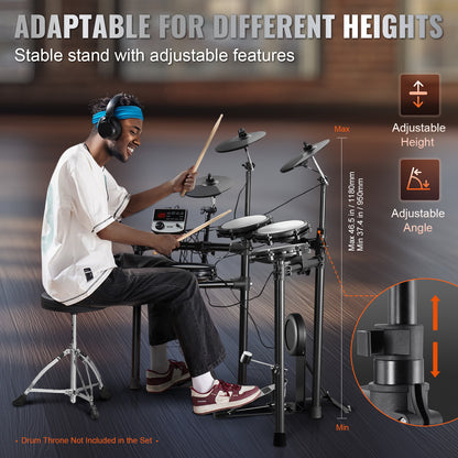 Elektronische Drumstel – Elektrisch Drumstel – E-Drum – Digitaal Drumstel – Elektronisch Drumkit – 480 Geluiden – Verstelbaar Standaard