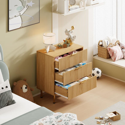 Nachtkastje – Bedside Table – Nachtkast – Opbergkastje – Ladenkast – Mid-Century Modern Design – Natuurlijk Eikenhout – 3 Ruime Lades – Compact 70x40x75 cm