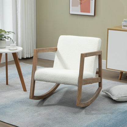 Schommelstoel – Wipstoel – Fauteuil – Relaxstoel – Lounge Stoel – Bouclé Bekleding – Houten Frame – Compact Formaat – Max. 150 kg Draagkracht