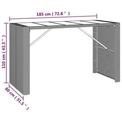 Outdoor Bar Tafel – Buitenbar Tafel – Tuinbar Tafel – Balkon Tafel – Terras Bar Meubel – Weerbestendig Kunststof Rattan – Groot Glazen Tafelblad 185x80x110 cm