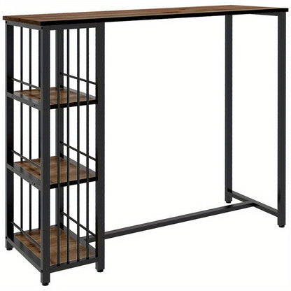 Bartisch Standing Table Kitchen Counter, Industrial Design, 3 Shelves, 120 X 40 X 105 Cm; Black + Brown, Perfect for Party/Reception Furniture, Suitable for Restaurants, Bars, Living Rooms, Balconies, Taverns, Cafés, Bar Cou