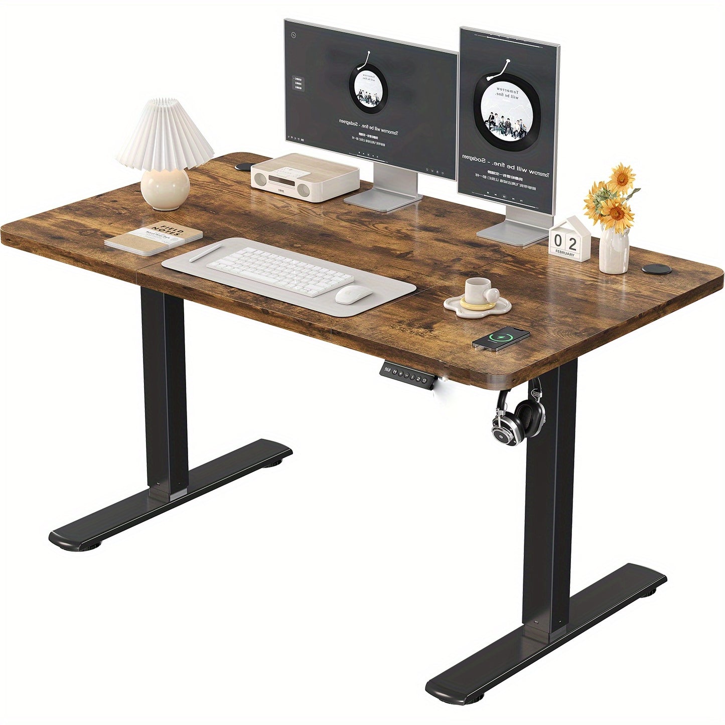 120x60cm Ergonomic Height Adjustable Standing Desk, Home Office Table with Splice Board, Upgraded Stable Steel Frame for Sit-Stand Workstation