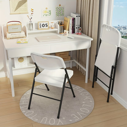 Set van 2 Opvouwbare Plastic Stoelen – Vouwstoelen met Metalen Frame en Gevoerde Zitting en Rugleuning – Wit, Voor Thuis, Kantoor of Evenementen