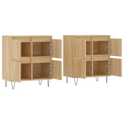 2pcs Modern Sonoma Oak Wood Sideboards - Freestanding Floor Storage Cabinets with 4 Doors & Spacious Top, Minimalist Design, Natural Wood Grain Finish, 68.58cm+ Height, 3.2 Cu Ft Capacity, Easy Assembly for Living Room, Entry