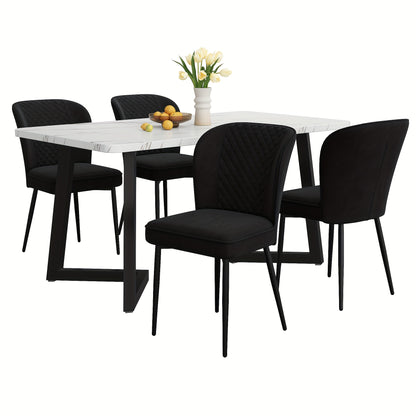 Eettafel Set – Eethoek – Keukentafel – Eetkamer Set – Stoelenset – Compact Rond MDF Tafelblad – Gouden Metalen Tafelpoten – Velvet Gestoffeerde Stoelen – Geschikt Voor 2 Personen