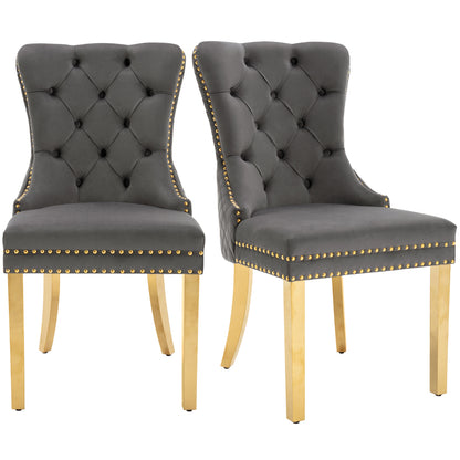 Eetkamerstoelen – Stoelen – Dining Chairs – Dinerstoelen – Moderne Stoelen – Set Van 2 Grijs – Fluwelen Bekleding – Gouden Roestvrijstalen Poten – Ergonomische Rugleuning – Comfortabele Zittingen