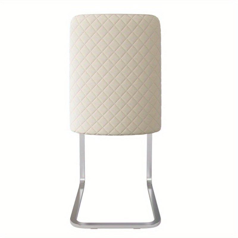 Eetkamerstoel – Stoel – Armstoel – Dinersstoel – Loungestoel – Set Van 6 – Beige Velvet Met Ruitmotief – Zilverkleurige Metalen Poot