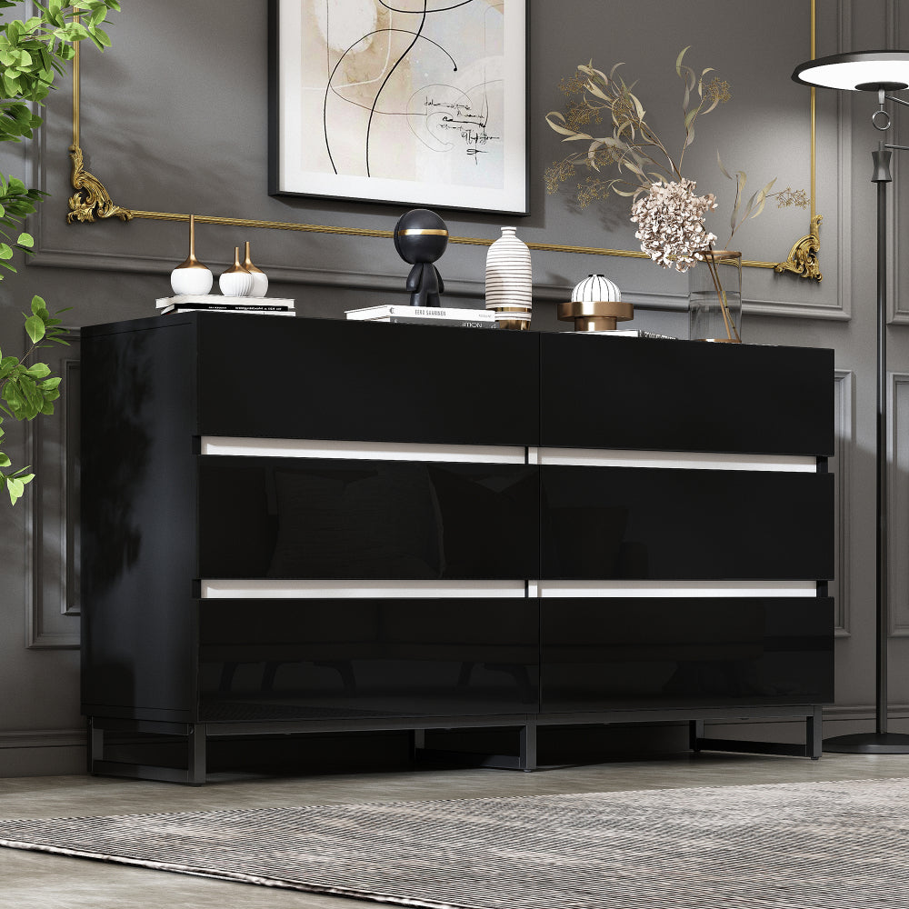 Dressoir – Buffet – Opbergkast – Ladekast – Commode – Zwart Met Gouden Accenten – 4 Deuren – Met Metalen Poten