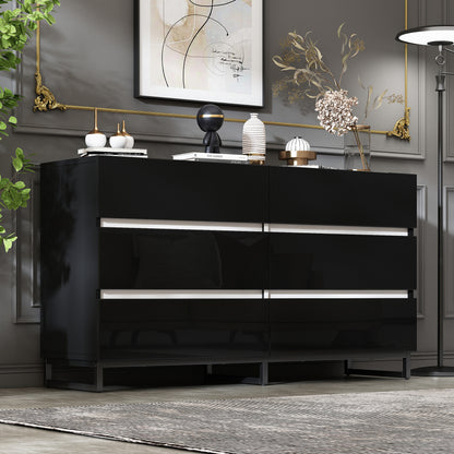 Dressoir – Buffet – Opbergkast – Ladekast – Commode – Zwart Met Gouden Accenten – 4 Deuren – Met Metalen Poten