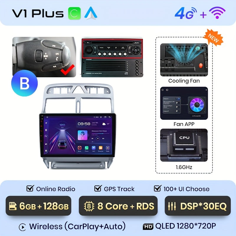 Junsun 6+128GB 4G Wireless Car Player Android Auto Radio for Peugeot 307 307CC 307SW 2002-2013, Multimedia Player GPS Navigation RDS 2 Din Screen Auto Radio, Incar Entertainment, Vehicle Multimedia System, Sleek Car Stereo, T