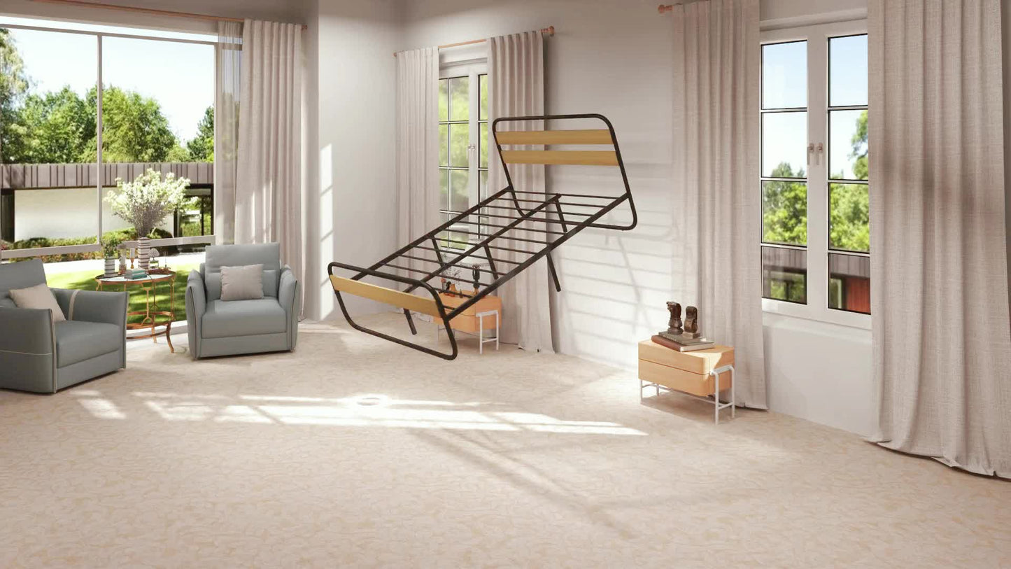 Tweepersoonsbed – Bed – Boxspring – Slaapbank – Bedframe – Industrieel Design – 140x190 cm – Stalen Frame Met Opbergruimte