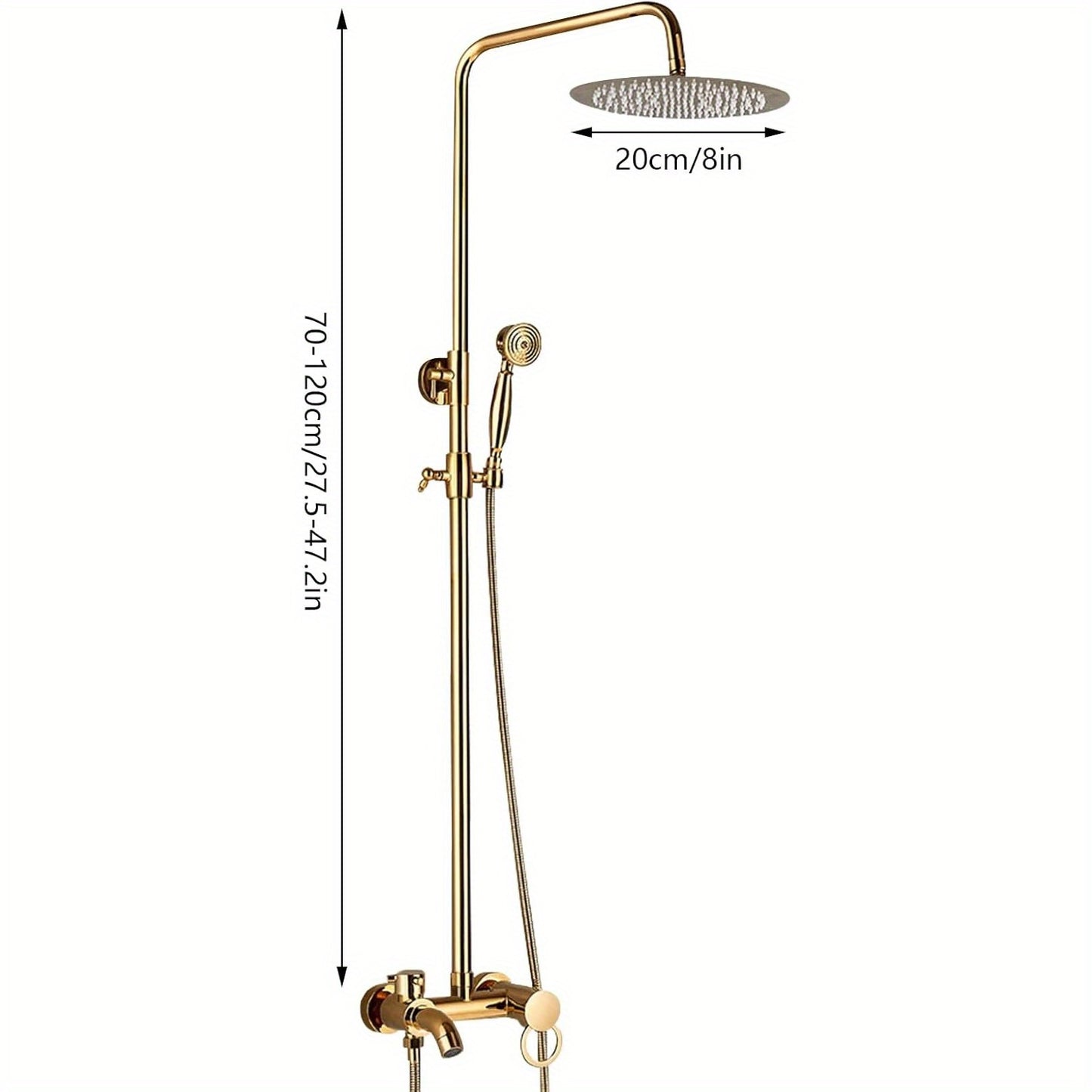 Doucheset – Douchekraan – Douchekop – Douchearm – Wandgemonteerd – Geborsteld Messing – Instelbare Hoogte 80-120 cm