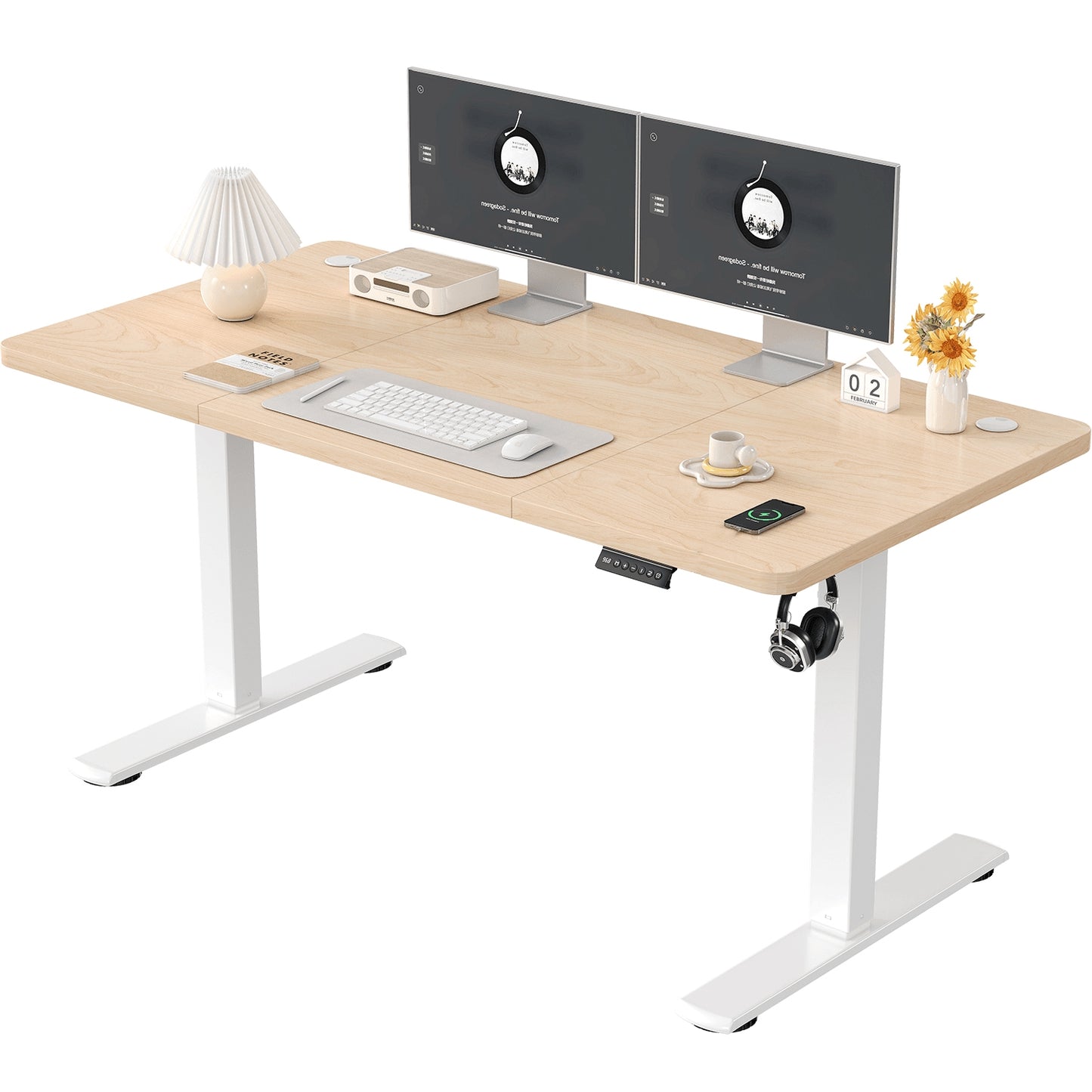 Sta bureau – Zit sta bureau – Verstelbaar bureau – Ergonomisch bureau – Elektrisch bureau look – Handmatig verstelbaar – RVS frame – Wit compact design