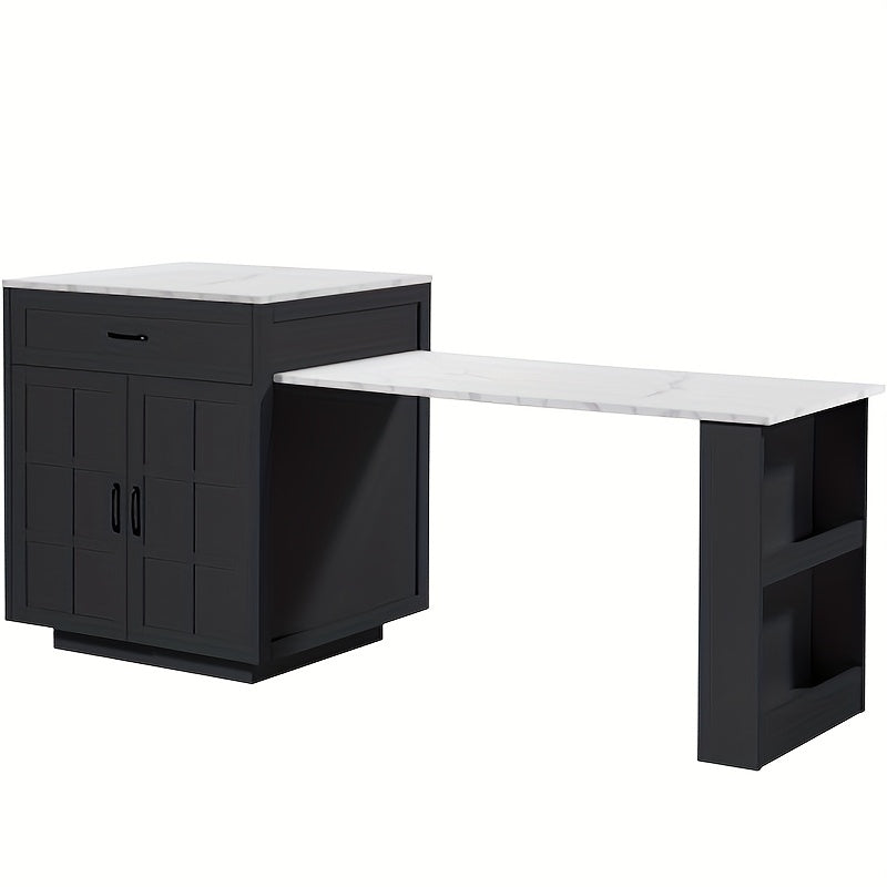 Uitklapbare Eettafel – Uitschuifbare Tafel – Klaptafel – Keukentafel – Wieltjes Tafel – Zwart – Verstelbaar 133-202 cm – Met Opbergruimte en Wieltjes