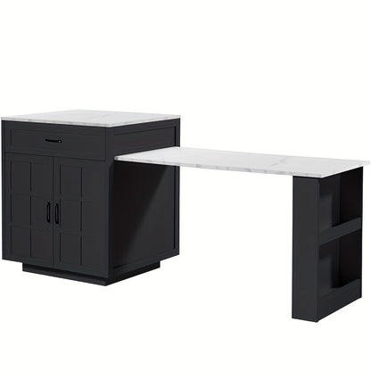 Uitklapbare Eettafel – Uitschuifbare Tafel – Klaptafel – Keukentafel – Wieltjes Tafel – Zwart – Verstelbaar 133-202 cm – Met Opbergruimte en Wieltjes