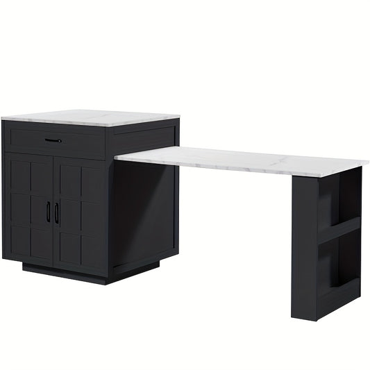 Uitklapbare Eettafel – Uitschuifbare Tafel – Klaptafel – Keukentafel – Wieltjes Tafel – Zwart – Verstelbaar 133-202 cm – Met Opbergruimte en Wieltjes