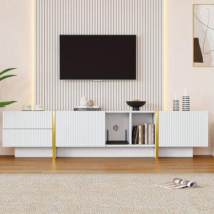 TV-Meubel – Tv Kast – Mediameubel – Entertainmentmeubel – Tv Console – Modern Wit Met Gele Accenten – Geschikt Voor Tv’s Tot 80 Inch – Ruime Opbergruimte 190x35x45,5 cm