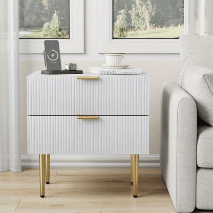 Nachtkastje – Bedside Table – Nachtkast – Bijzettafel – Opberglade – Modern Design – 2 Lades – Stevige Metalen Poten – Compact 53x41,5 cm