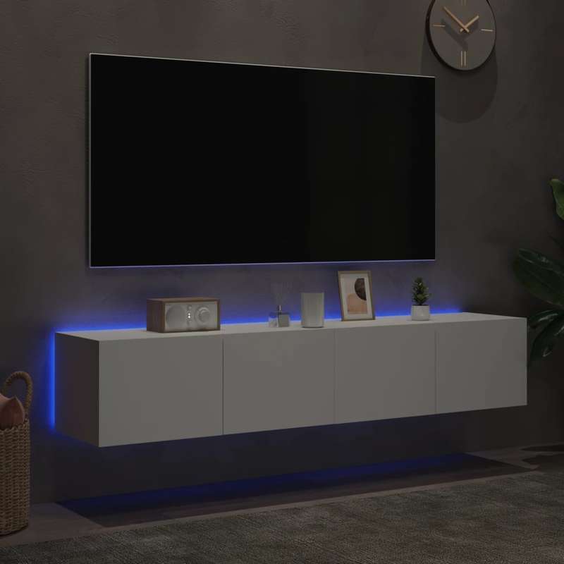 Wandkast TV – Wandschap – Opbergkast – Mediarek – Muurkast – Set Wit – MDF Duurzaam – 80x35x31 cm