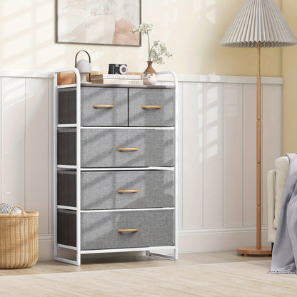 Wascommode – Opbergkast – Ladenkast – Commode – Kast Met Lades – 5 Ruime Stoffen Lades – Robuuste MDF Bovenplaat – Verstelbare Pootjes