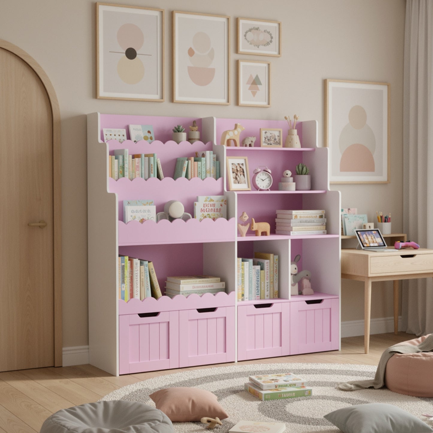 Boekenrek – Boekenplank – Wandplank – Boekenhouder – Opbergmeubel – Wit – Wieltjes Voor Mobiliteit – Golvend Plankontwerp