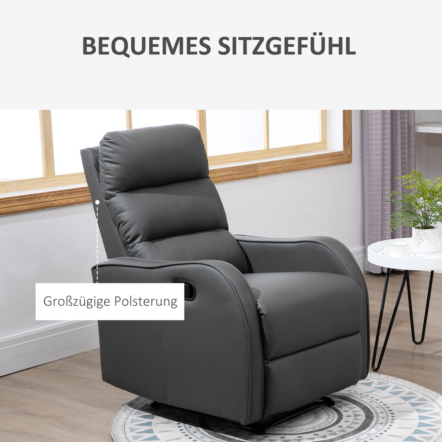Relaxfauteuil – Recliner – Fauteuil – Tv-stoel – Leunstoel – Donkergrijs – Verstelbare Rugleuning 160° – Kunstleer Bekleding