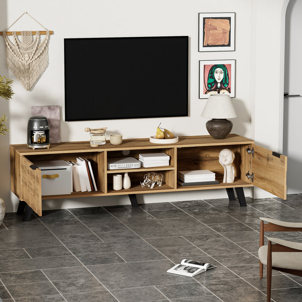 tv meubel – tv kast – tv dressoir – media meubel – televisie meubel – 160,5x35,5x45 cm – strak modern design – twee deuren en open vakken