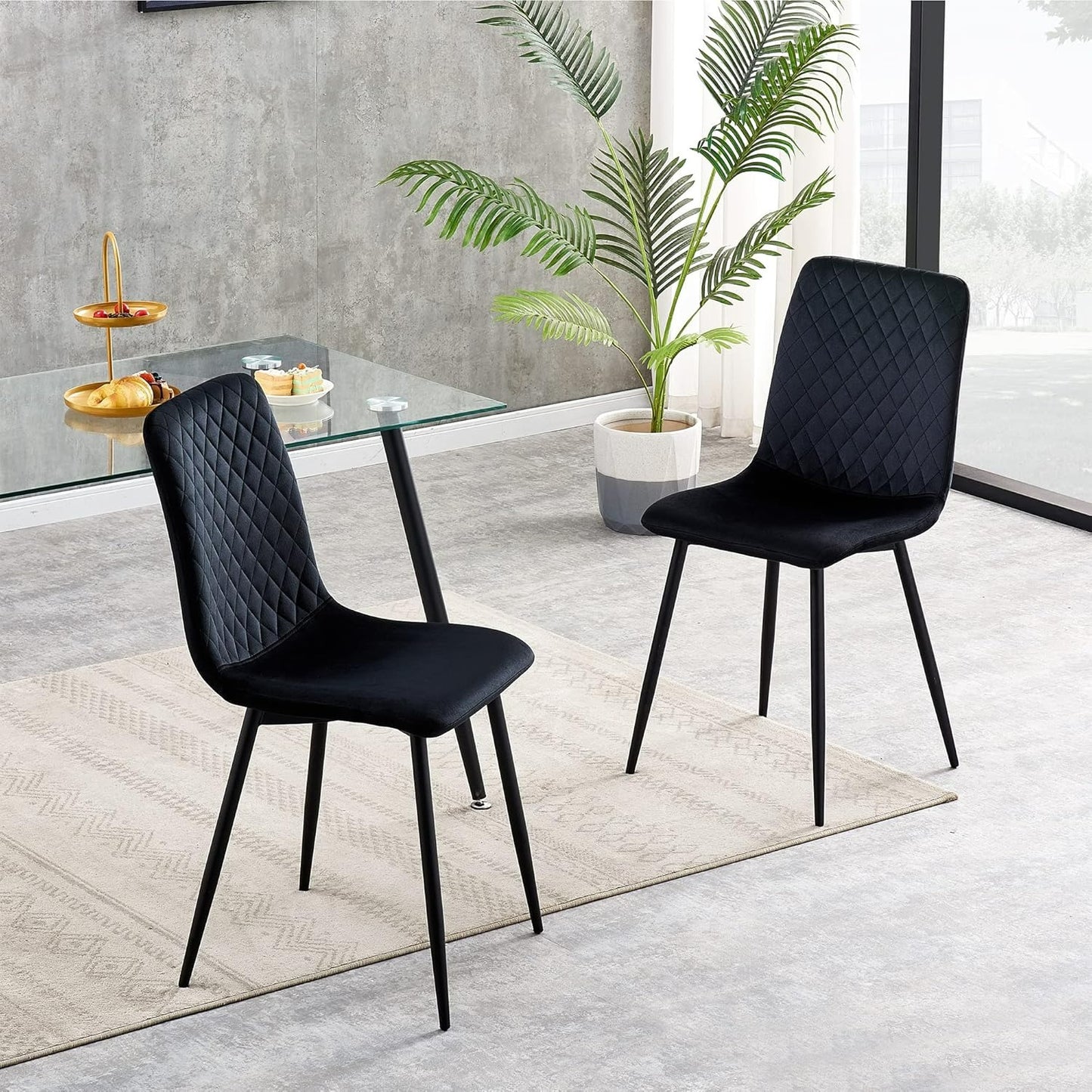 Eetkamerstoel – Design Stoel – Velours Stoel – Luxe Stoel – Comfort Stoel – 4 Stuks Set – Metalen Poten – Ergonomisch Zitcomfort – Lichtblauw