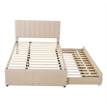 Uittrekbed – Logeerbed – Bedbank – Opbergbed – Jongerenbed – 140x200 cm – Huidvriendelijke Linnen Bekleding