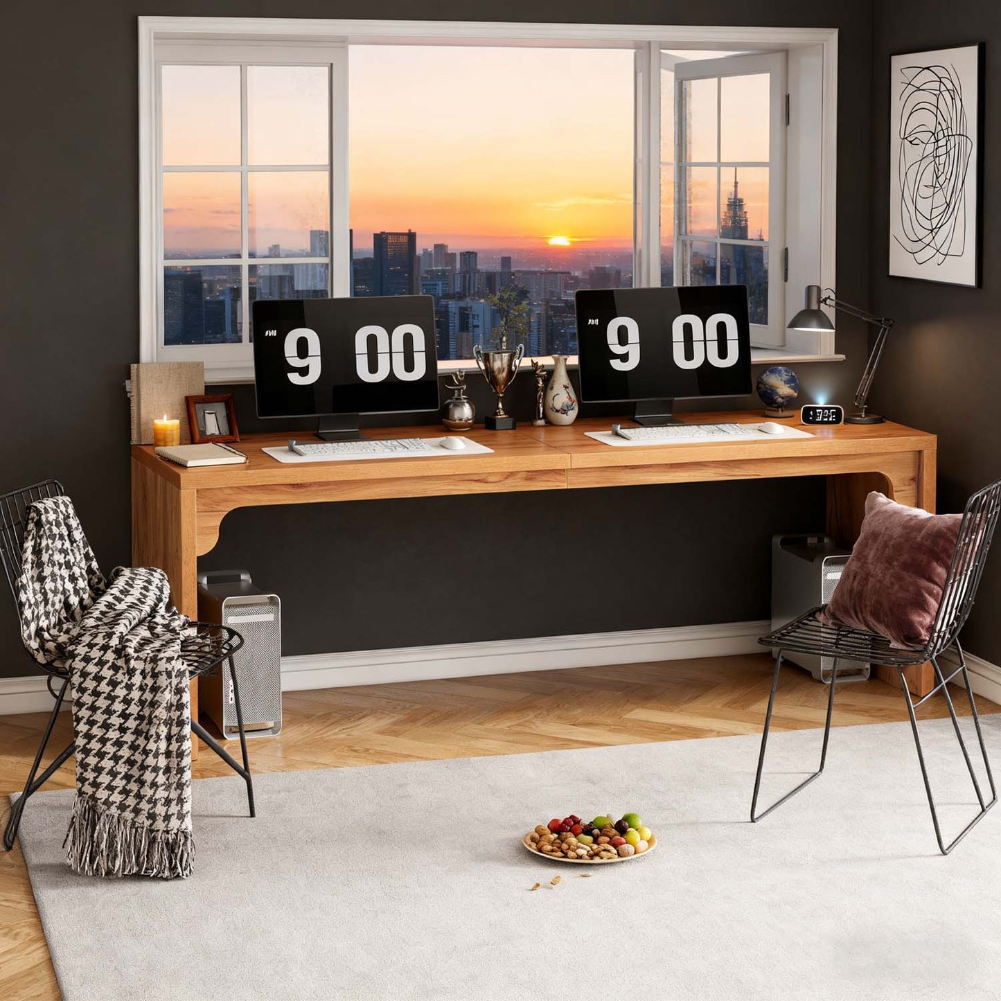 180x59x75cm Extra Long Double Computer Desk - Multi Functional Home Office PC Table for Conference Study and Dining Use, Brown Office Furniture, Daily Gift Idea and Home Essential