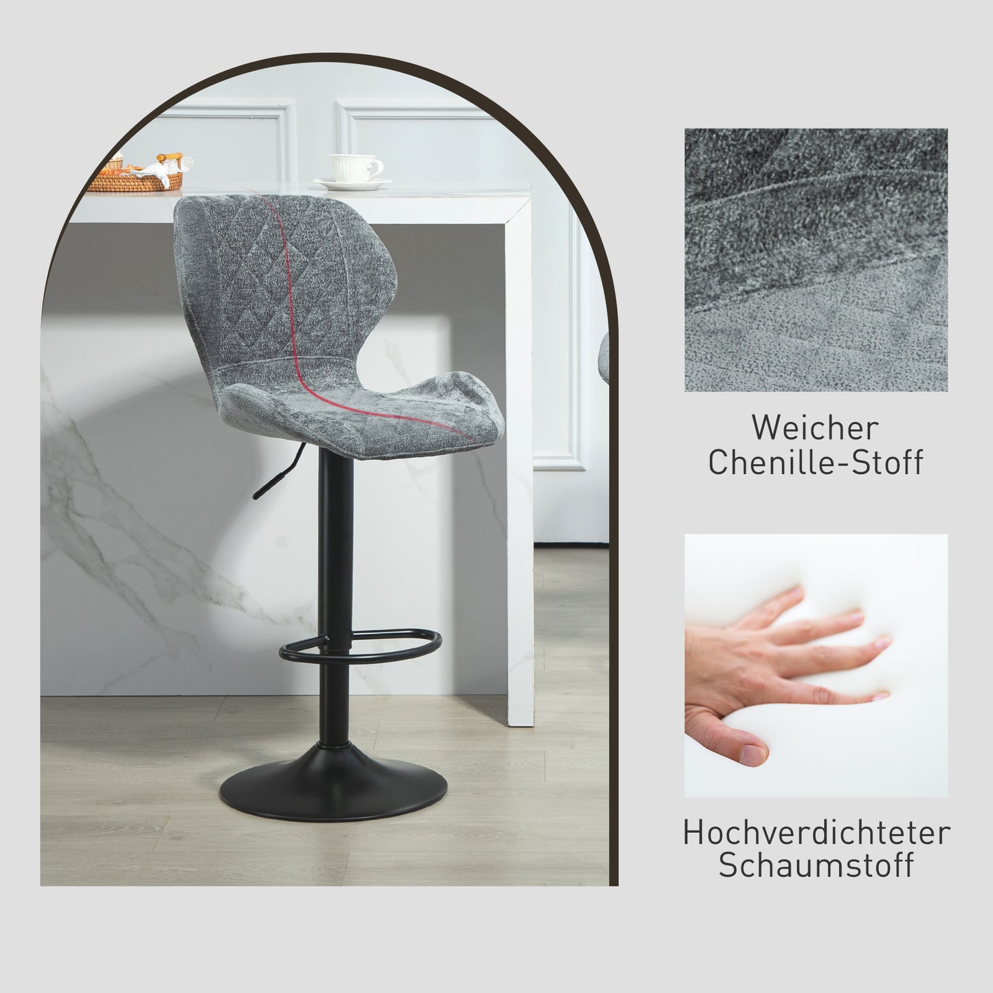 Barkrukken – Barstoelen – Keukenstoelen – Barkruk Sets – Hoge Stoelen – Verstelbaar in Hoogte – 360° Draaibaar – Met Rugleuning – Donkergrijs – Set van 2 – Stevige Voetsteun