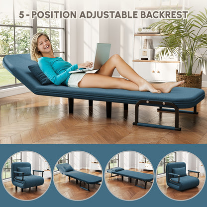 Bedbank – Slaapbank – Logeerbed – Bedmeubel – Sofa – Handmatig Inklapbaar – Memory Foam Kussens – Ruimtebesparend Design