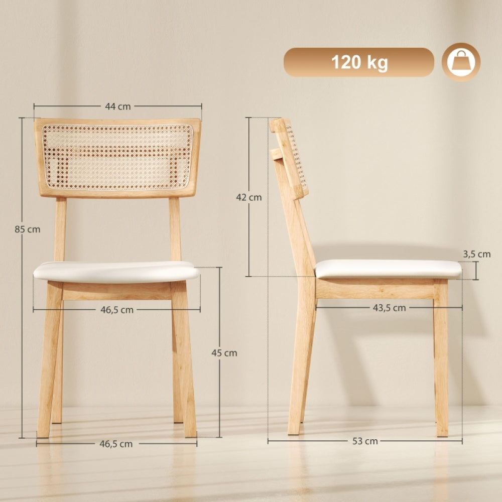 Eetkamerstoel – Keukenstoel – Stoel – Tafestoel – Rattan Rugleuning – Kunstleren Zitting – Rubberwood Frame – Natuurlijk Design