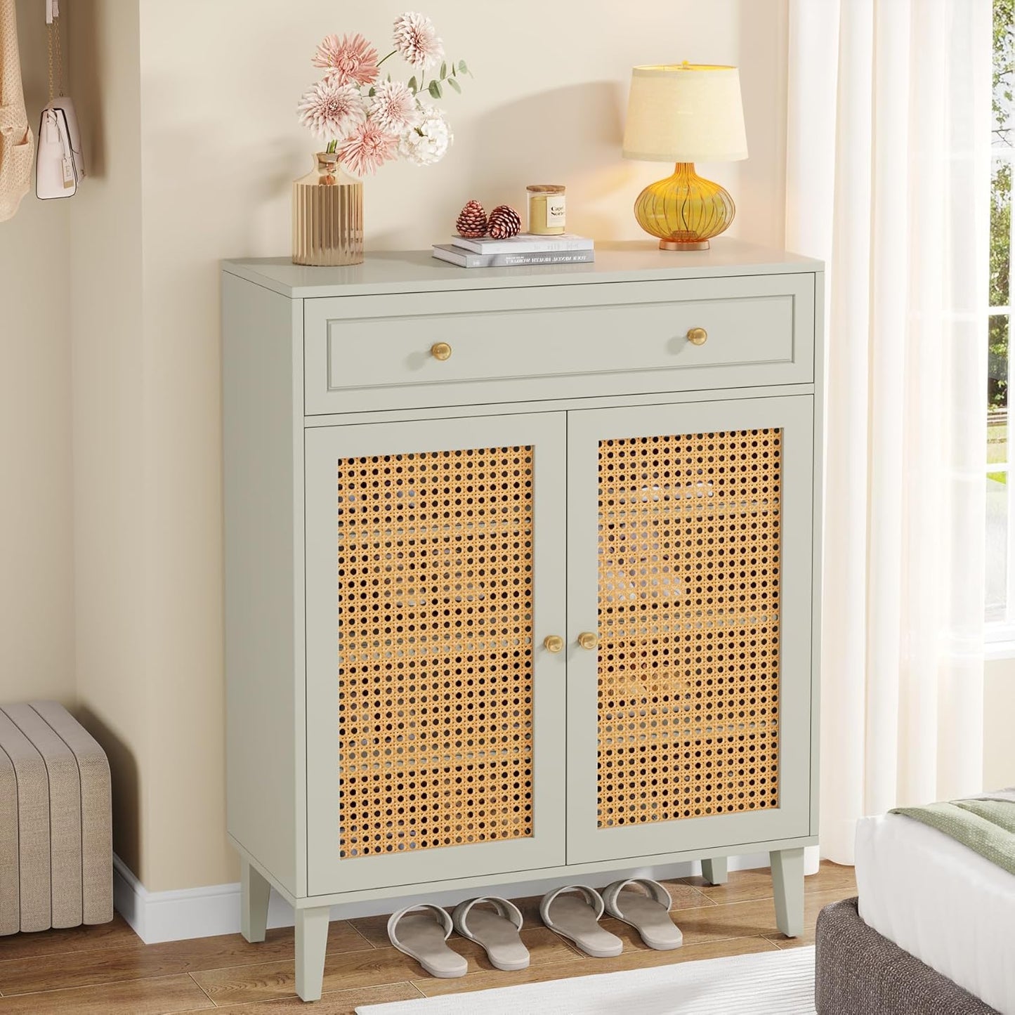 Schoenenkast – Schoenmeubel – Schoenenrek – Schoenopberger – Schoenenschuif – Verstelbare Planken – Duurzaam MDF – Wit Mintgroen – Extra Lade – Vloerbescherming