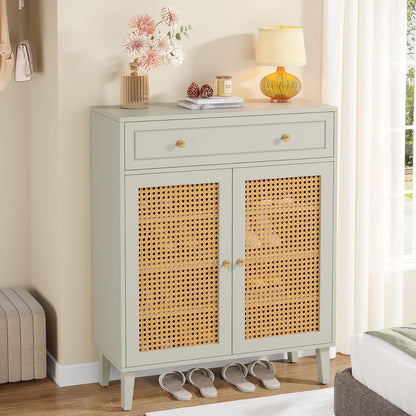 Schoenenkast – Schoenmeubel – Schoenenrek – Schoenopberger – Schoenenschuif – Verstelbare Planken – Duurzaam MDF – Wit Mintgroen – Extra Lade – Vloerbescherming