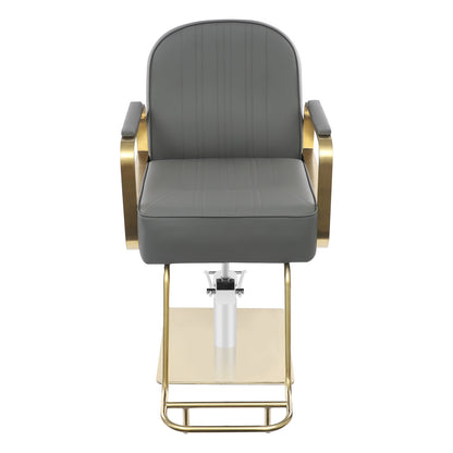 Professional Heavy-Duty Barber Chair - Height-Adjustable Salon Chair with 360° Swivel, PU & Frame (Square Base & Round Pedestal Feet) - Grey Barber Chair for Hair Salon, Barbershop - Compatible with Most