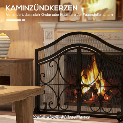 Vonkenscherm – Haardafscherming – Open Haard Scherm – Vuurbeveiliging – Haardbescherming – Zwart Metalen Frame – Dubbele Deuren Met Magneetsluiting – 105x40x80,5 cm