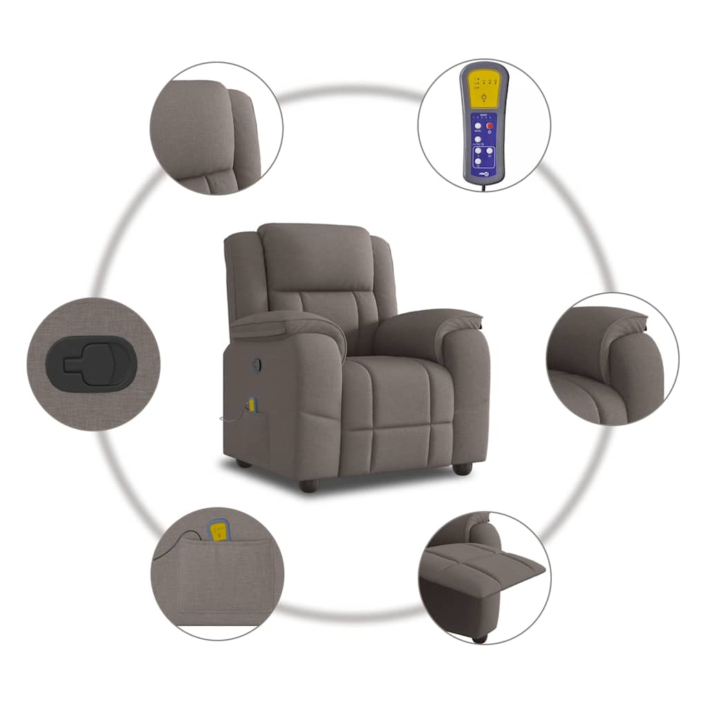 Verstelbare Massagestoel – Massagestoel – Ergonomische Stoel – Relaxstoel – Thuismassage – Taupe – 6 Vibratiepunten – Handmatige Verstelling Tot 135°