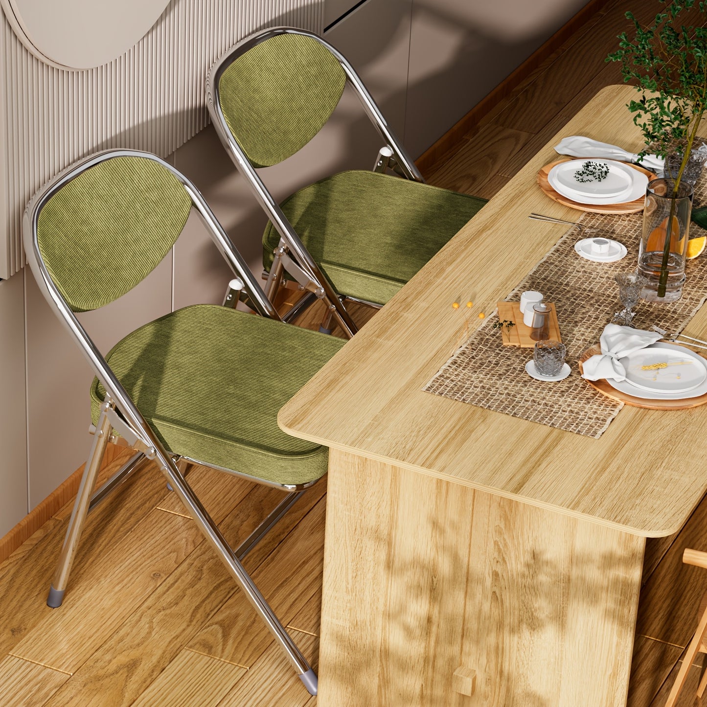 Set van 4 Opvouwbare Bezoekersstoelen – Eetkamerstoelen met Stoffen Bekleding – Geschikt voor Keuken, Binnen, Buiten en Vergaderruimtes, Groen