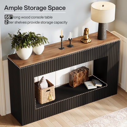 Sidetable – Console Tafel – Halmeubel – Bijzettafel – Sofa Tafel – Walnoot & Zwart – Smal Langwerpig Ontwerp – Hoogwaardig Houten Materialen