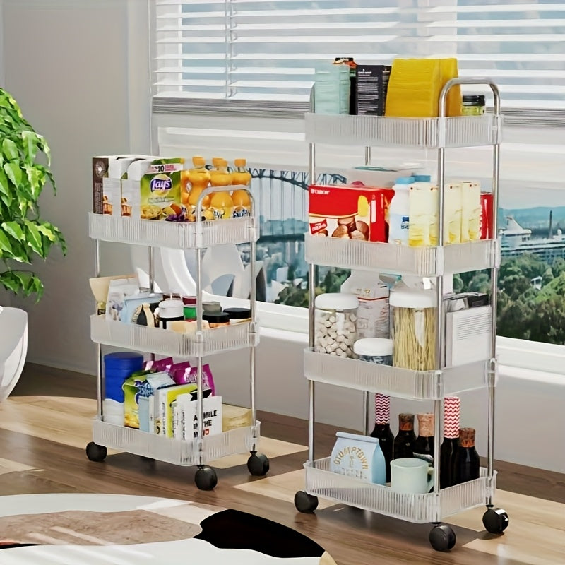 Space-Saving 4-Tier Acrylic Rolling Storage Cart with Stainless Steel Handles - Lightweight, Polished Finish for Kitchen, Bathroom, Living Room - 39.88cm x 28.96cm x 95.0cm, Includes Accessory Bag & Instruction Manual, Versat