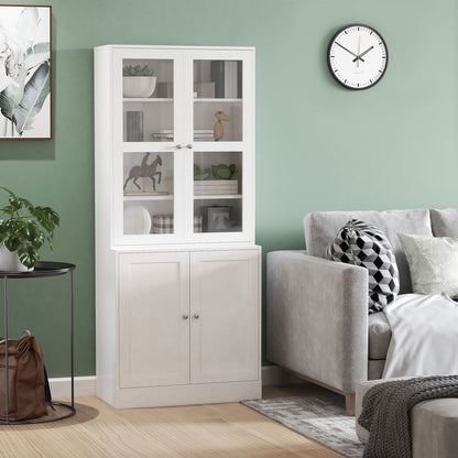 Boekenkast – Boekenrek – Opbergkast – Vitrinekast – Kast – 2 Glazen Deuren – 4 Verstelbare Legplanken – Wit MDF