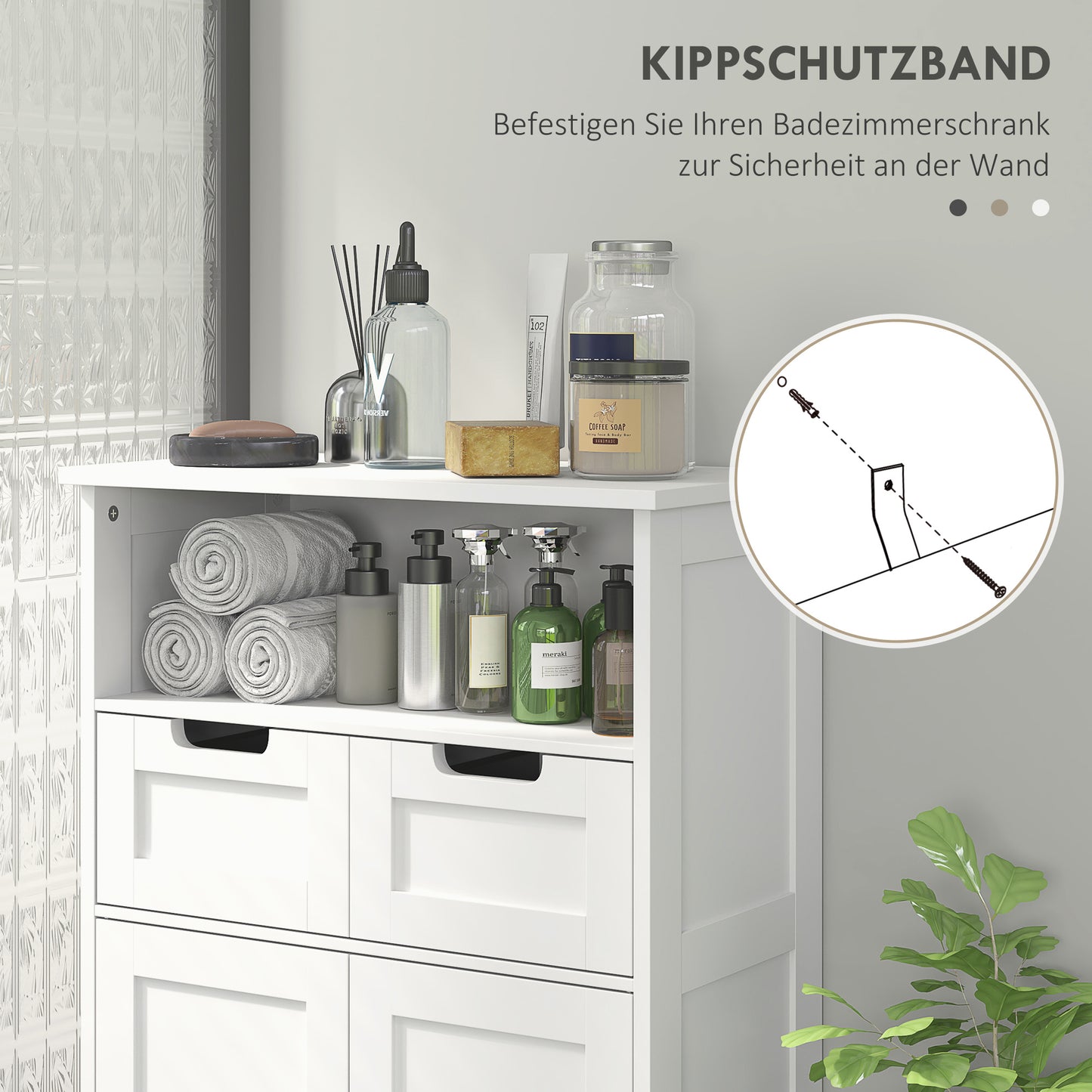 Badkamerkast – Badkamermeubel – Opbergkast – Kolomkast – Wastafelonderkast – Wit Gelakt – Compact 60x30x109 cm – Met 2 Laden en 1 Deur
